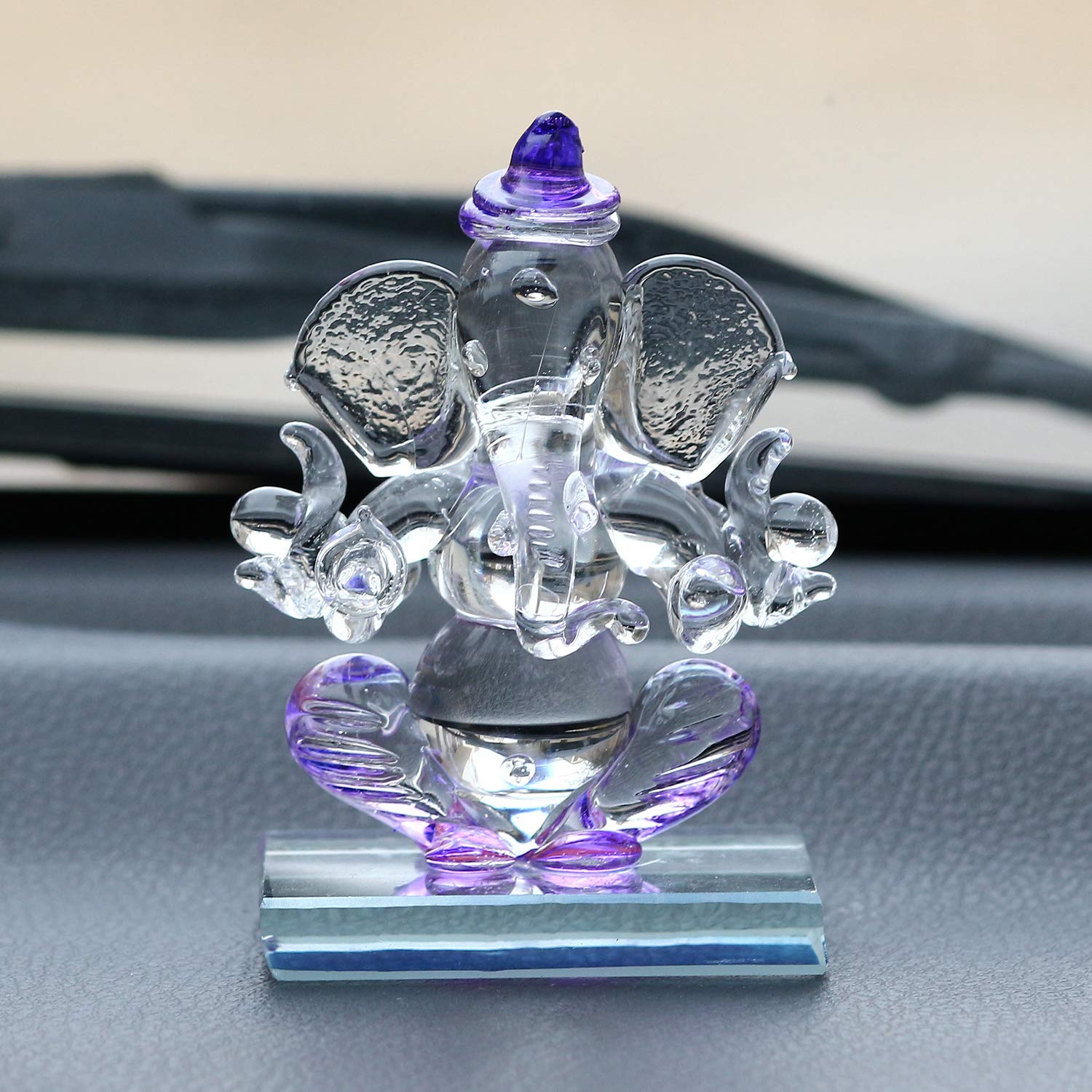 eCraftIndia Purple and Transparent Double Sided Crystal Car Ganesha Showpiece