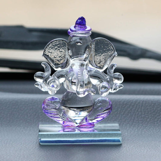 eCraftIndia Purple and Transparent Double Sided Crystal Car Ganesha Showpiece