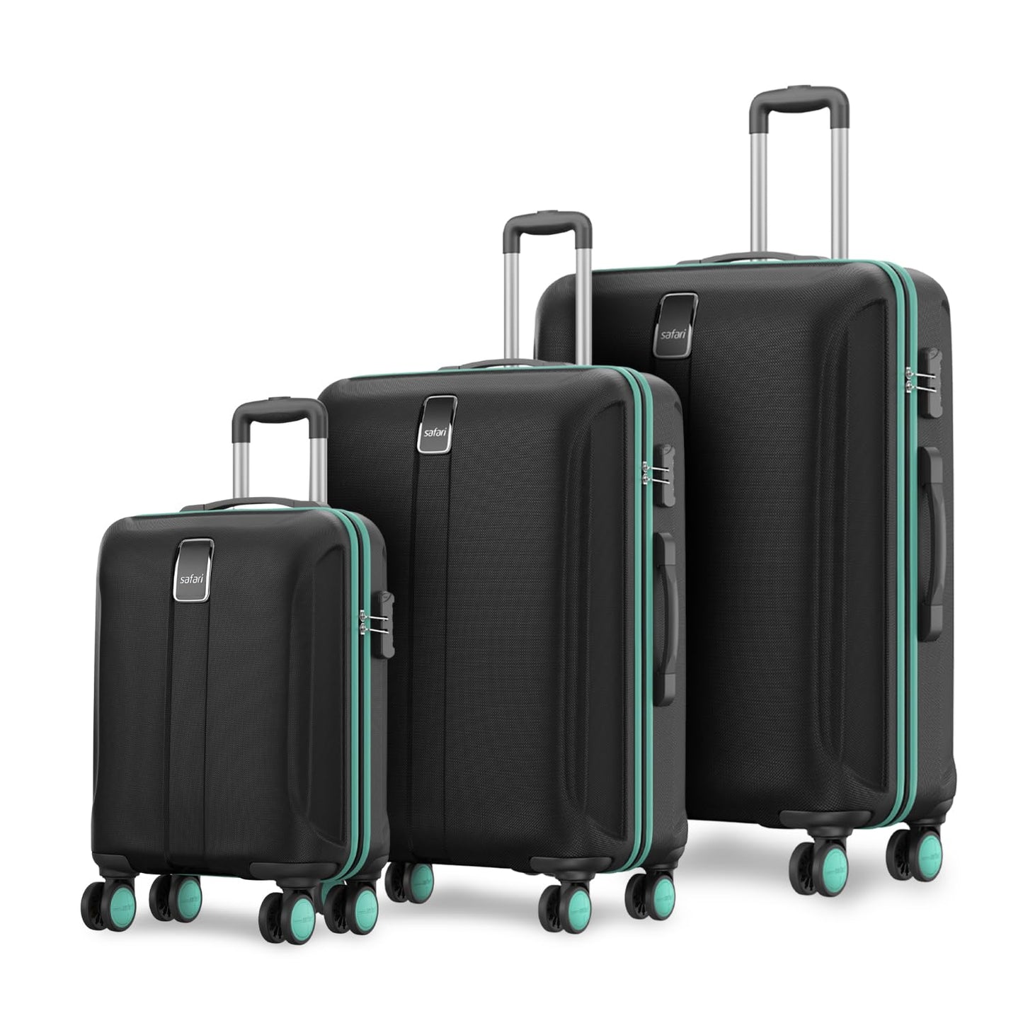 Safari Thorium Neo 8 Wheels Spinner Set of 3 Trolley Bags, Hard Case Polycarbonate, 360° Wheeling Carry on & Check-in Luggage for Men & Women, Suitcase for Travel, Trolley Bags for Travel, Dusk Green