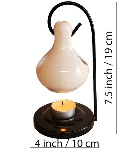 Pure Source India Porcelain Relaxing Fragrance Aroma Set with 10 ml Aroma Oil and 4 Tea Light Candles (White)