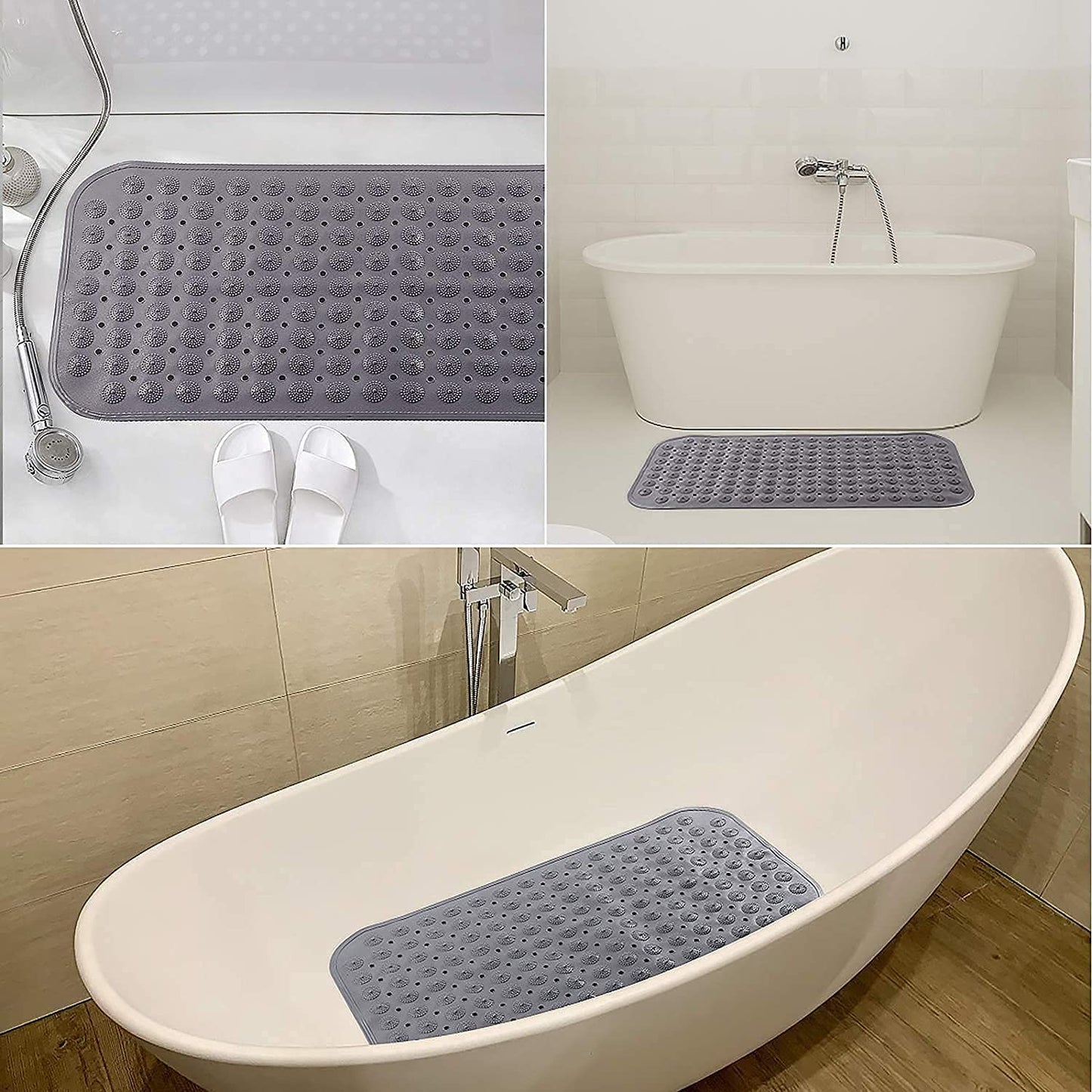 VHKD PVC Bathroom mats Anti Slip Bathroom mat Non Slip Bath Anti Skid Doormat Rectangle (Grey | 70 X 35)