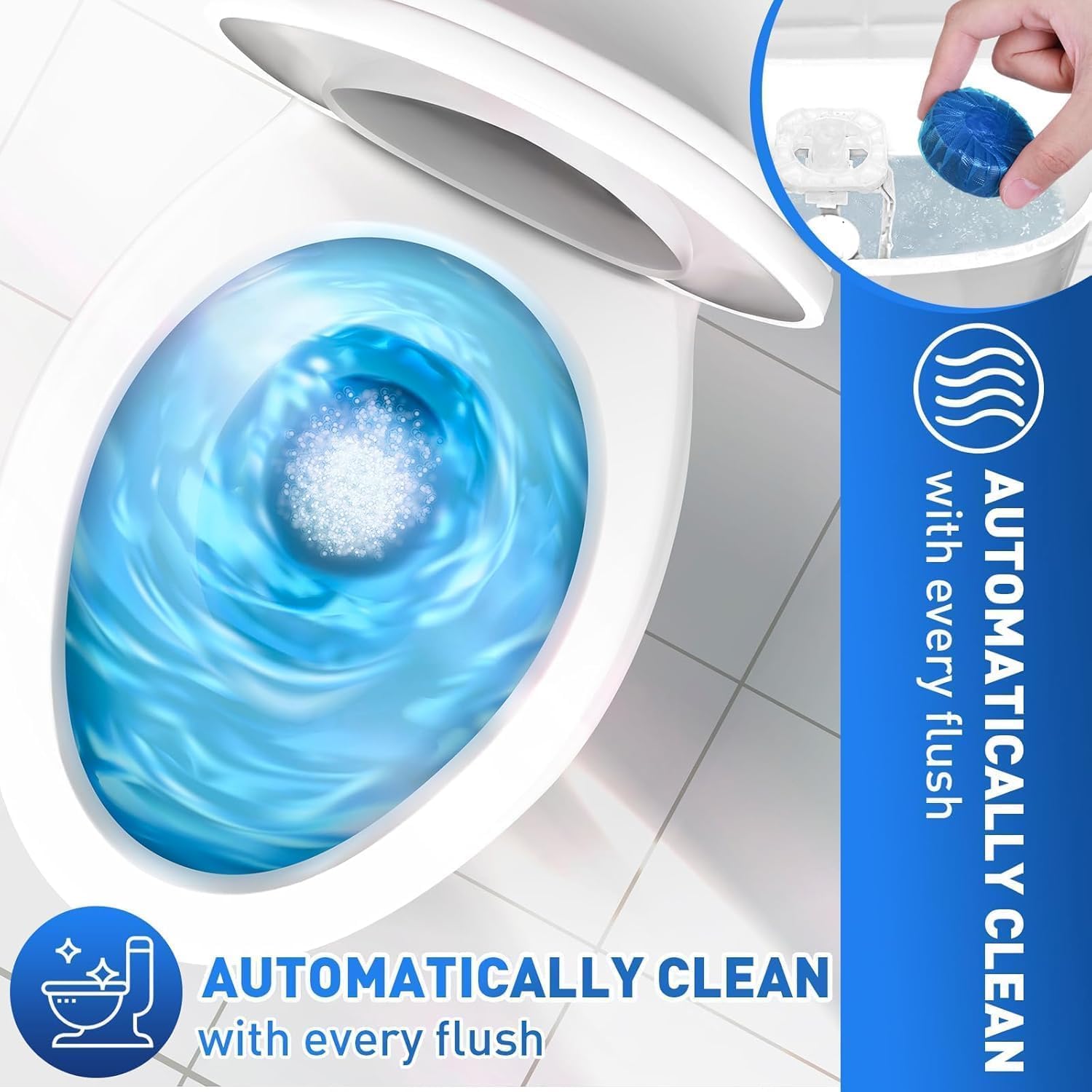 Automatic Flush Toilet Bowl Cleaner Tablets, Bathroom Toilet Tank Cleaner, Powerful Cleaning Ball Blue Deep Clean Bubbles, Mild Lemon Scent (10)