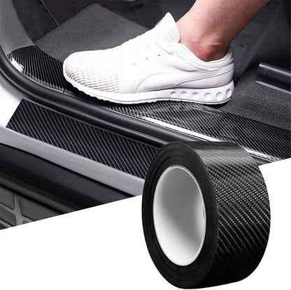 QUALIFT Ultra Durable high gloss black carbon fibre door sill protector Anti Scratch Tape for Car Protection & Guard - (5Cm X 5Meter) - PVC (White)