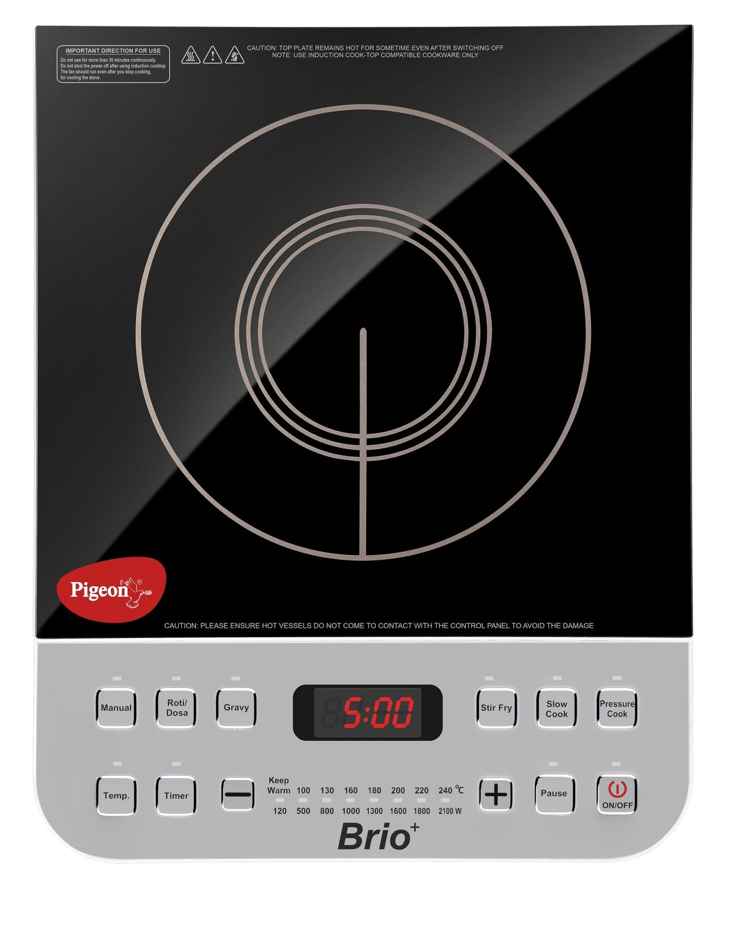 Pigeon by Stovekraft Cruise 1800 watt Induction Cooktop With Crystal Glass,7 Segments LED Display, Auto Switch Off - Black