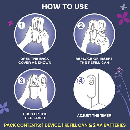 Godrej aer Matic Kit (Machine + 1 Refill) - Automatic Room Fresheners with Flexi Control Spray | Lavender Bloom | 2200 Sprays Guaranteed | Lasts up to 60 days (210ml)