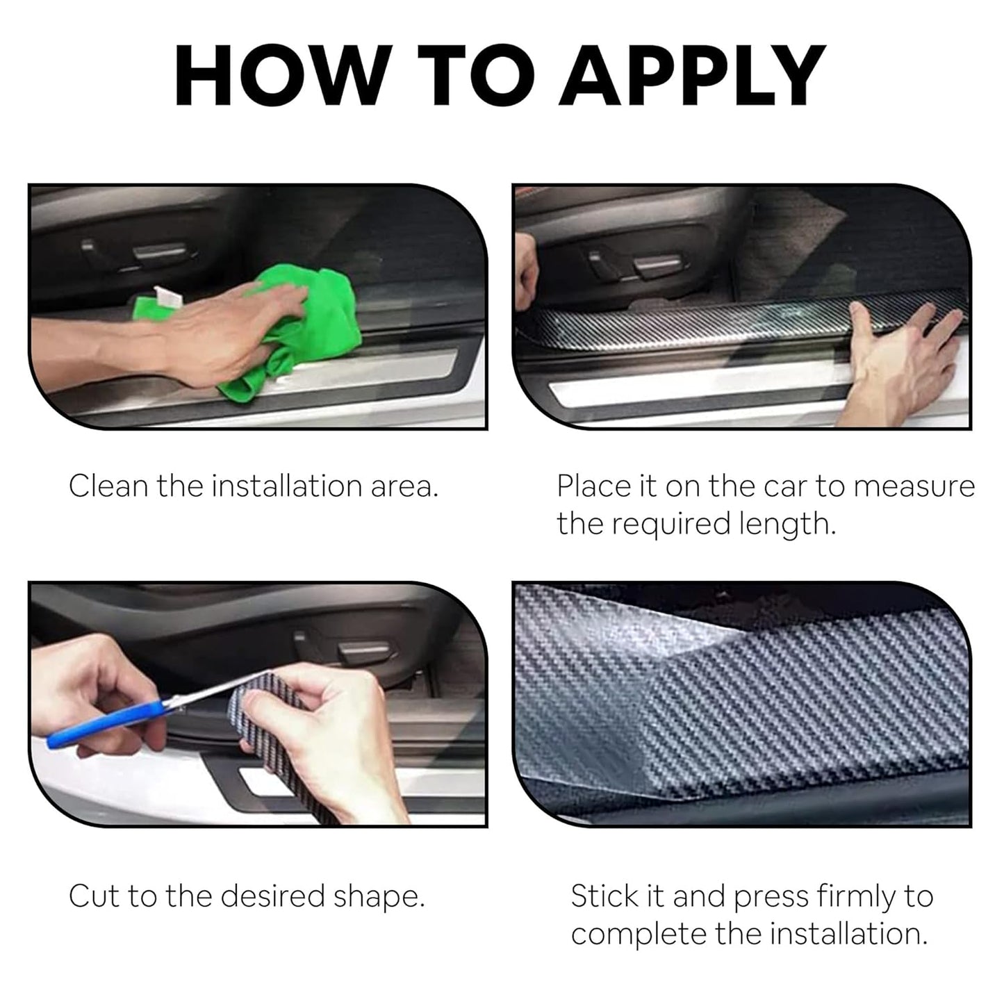 QUALIFT Ultra Durable high gloss black carbon fibre door sill protector Anti Scratch Tape for Car Protection & Guard - (5Cm X 5Meter) - PVC (White)