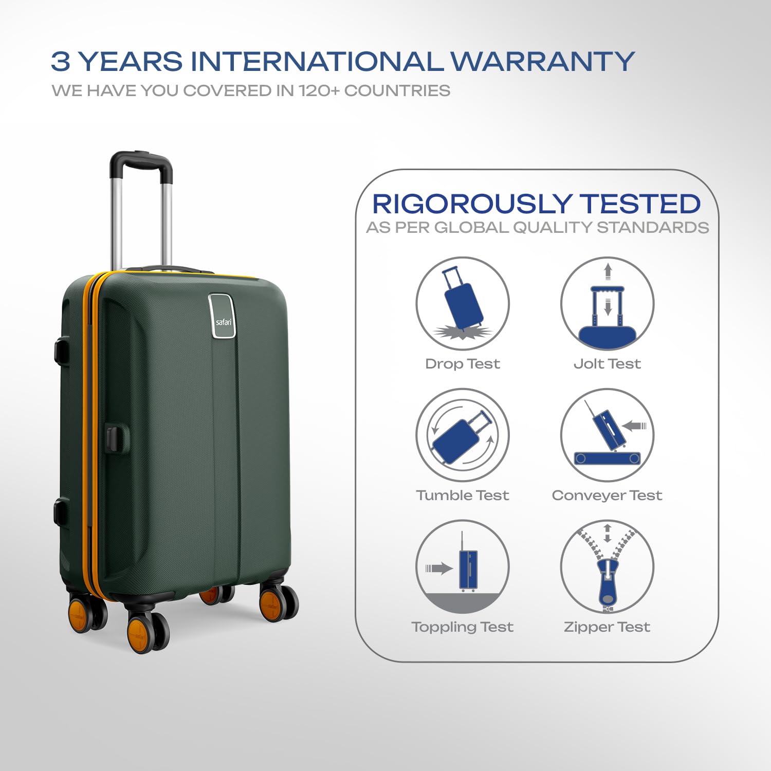 Safari Thorium Neo 8 Wheels Spinner Set of 3 Trolley Bags, Hard Case Polycarbonate, 360° Wheeling Carry on & Check-in Luggage for Men & Women, Suitcase for Travel, Trolley Bags for Travel, Dusk Green