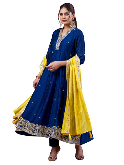 MOKOSH Women's Silk Embroidered Kurta Pant Dupatta Set