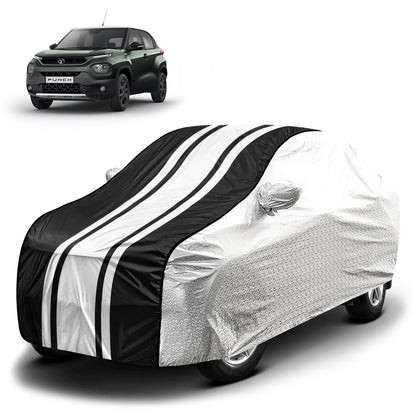 FABTEC Waterproof Premium Car Cover for Maruti Brezza Super Waterproof Car Body Cover Heavy Duty Durable PEVA Grey with Red Piping