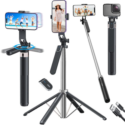 Kratos K9 Selfie Stick Tripod With Light, 67 inch /170CM Reinforced Tripod for Mobile Phone, Multi-Functional Bluetooth Long Selfie Stick for Travel,Vlogging,Compatible with iPhone and All Smartphones