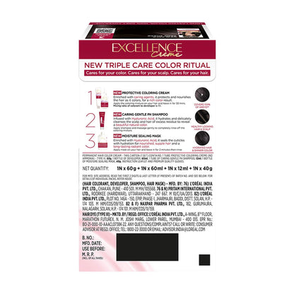 L'Oréal Paris Permanent Hair Colour, Radiant At-Home Hair Colour with up to 100% Grey Coverage, Pro-Keratin, Up to 8 Weeks of Colour, Excellence Crème, 3 Natural Darkest Brown, 72ml+100g