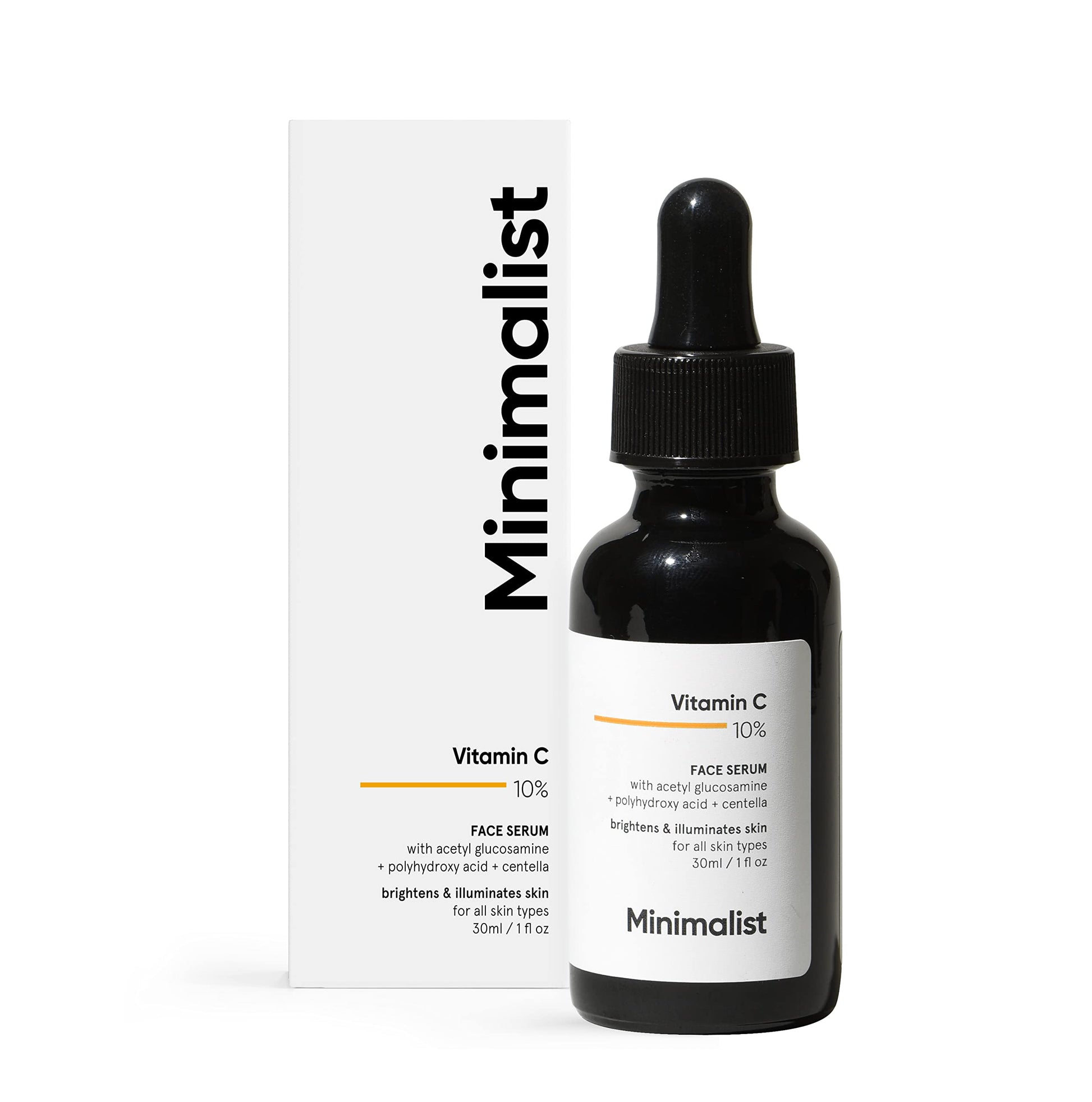 Minimalist 10% Advanced Vitamin C Serum for Glowing Skin | Brightening & Dark Spot Treatment | Treats Uneven Skin Tone, Dullness & UV Damage | Daily Face Serum (Stable Vitamin C) | 10ml