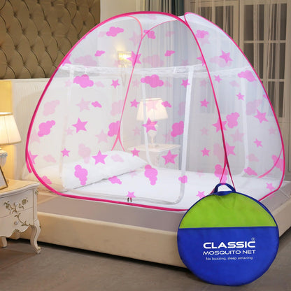 Classic Mosquito Net for Double Bed | King Size Foldable Machardani | Polyester 30GSM Strong Net | PVC Coated Corrosion Resistant Steel Wire - Blue