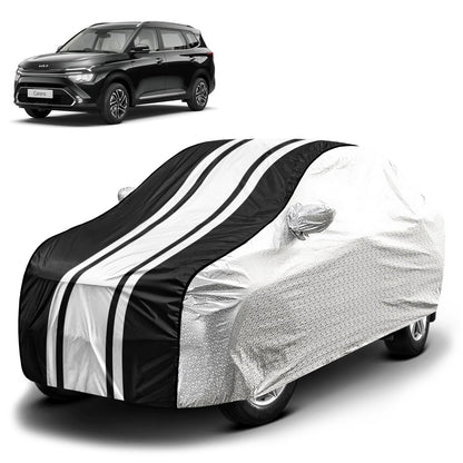 FABTEC Waterproof Premium Car Cover for Maruti Brezza Super Waterproof Car Body Cover Heavy Duty Durable PEVA Grey with Red Piping