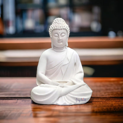 JOY LAND Gift Items Premium Rare Handcrafted Polymarble Statue Lord Figurine/Idol (White Polymarble Thinking Buddha)