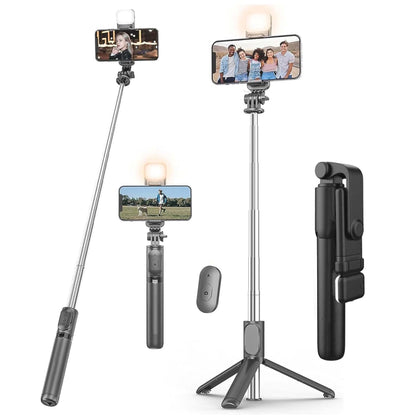 Kratos K9 Selfie Stick Tripod With Light, 67 inch /170CM Reinforced Tripod for Mobile Phone, Multi-Functional Bluetooth Long Selfie Stick for Travel,Vlogging,Compatible with iPhone and All Smartphones