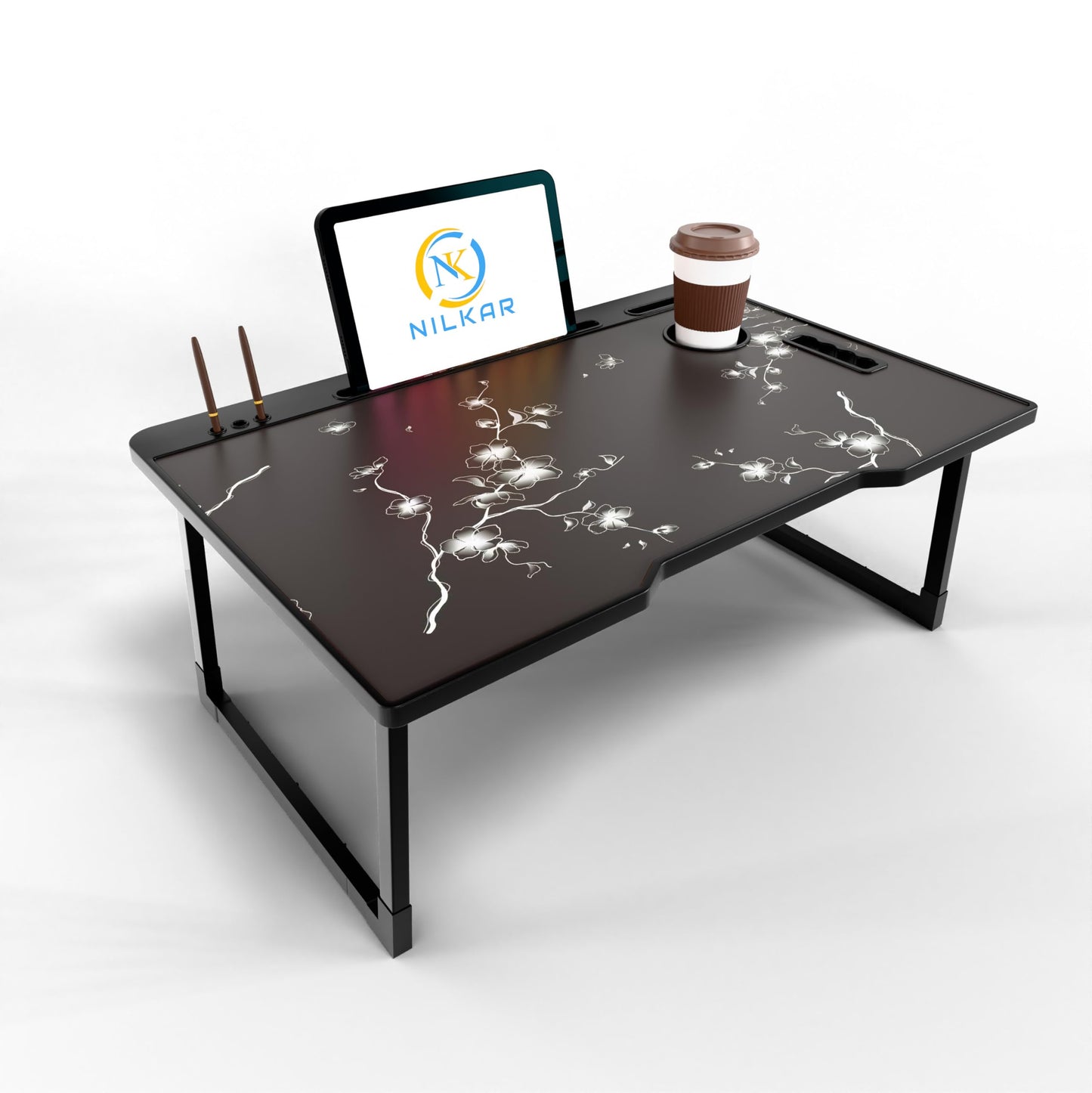 NILKAR Study Table Bed Table Premium Laptop Table/Foldable and Portable Wooden/Writing Desk for Office/Home/School (CTD-BLACK)