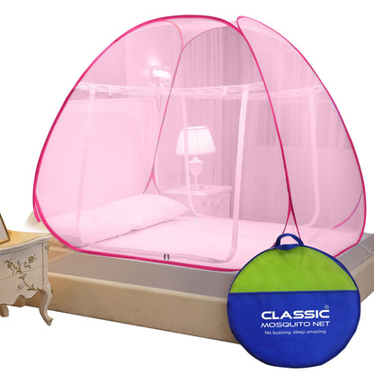Classic Mosquito Net for Double Bed | King Size Foldable Machardani | Polyester 30GSM Strong Net | PVC Coated Corrosion Resistant Steel Wire - Blue