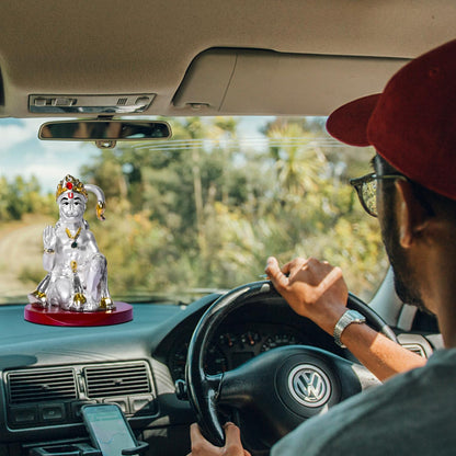 999 Silver Plated Lord Hanuman Ji Idol for Car Dashboard, Home Decor Showpiece, Puja|Religious Statue for Peace and Prosperity|Luxury Sculptures for Table Decor, Gift, Festival 6cmx6cmx9cm