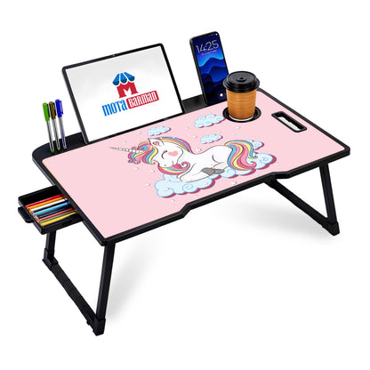 DIVIJA STORE Wood Smart Multipurpose Foldable Laptop Table with Cup Holder, Study Table, Bed Table, Breakfast Table, Foldable and Portable/Ergonomic & Rounded Edges/Non-Slip Legs (Black), 59 cm, 8 cm