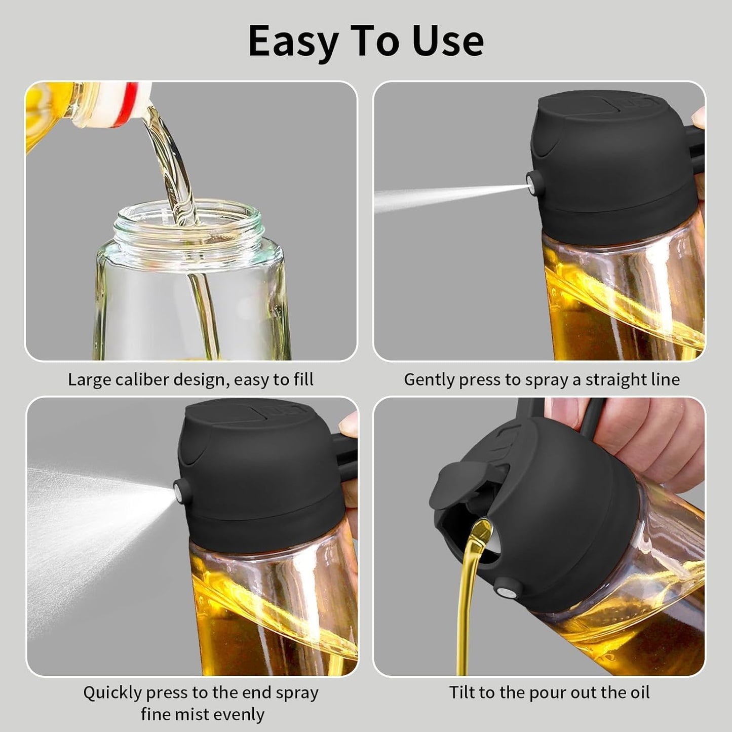 Misamo Enterprise Glass Oil Sprayer and Dispenser Bottle, 500ml Capacity, 2-in-1 Design, Black