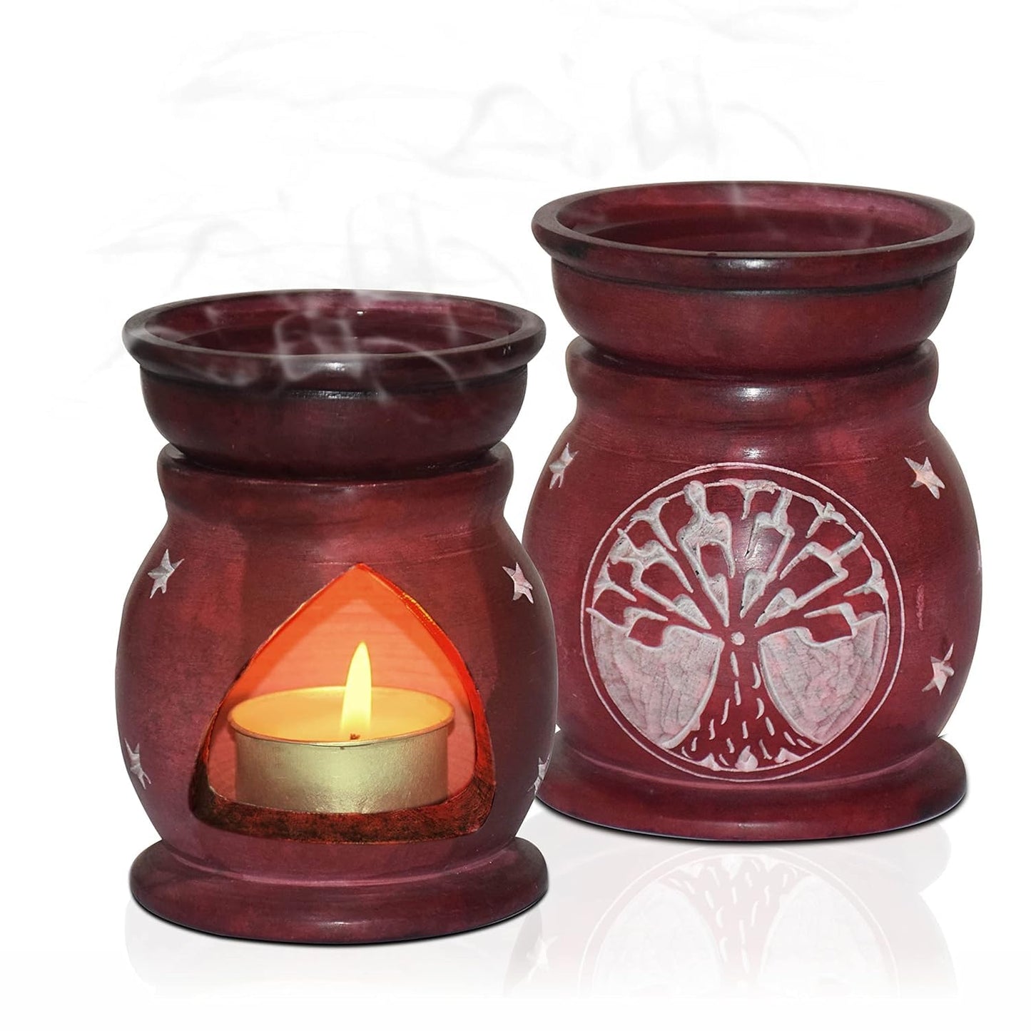 Pure Source India Floral Cut-Out Aroma Oil Burner – Ceramic Wax Melt Warmer with Tealight Holder