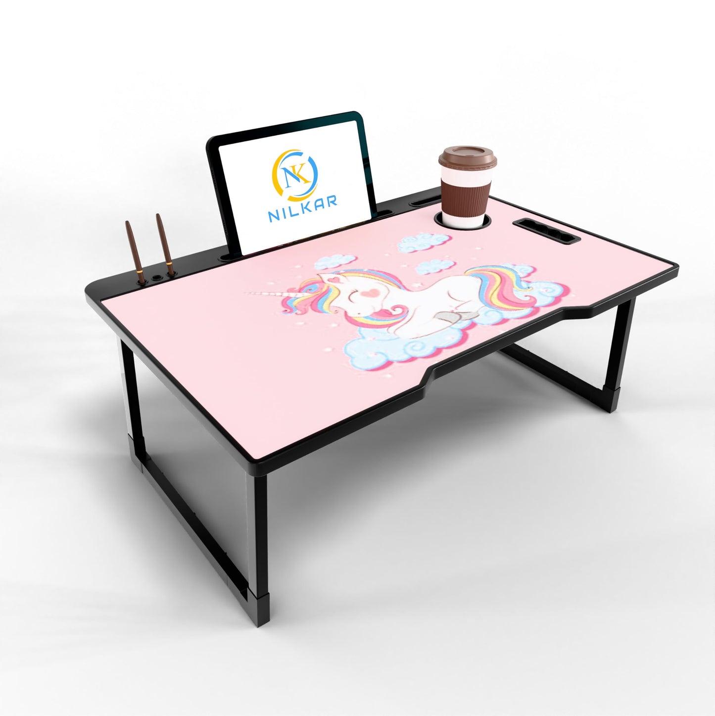 NILKAR Study Table Bed Table Premium Laptop Table/Foldable and Portable Wooden/Writing Desk for Office/Home/School (CTD-BLACK)