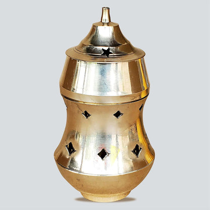 Pure Source India Brass Kapoor Dani, Aroma Oil Burner, Aroma Camphor Burner, 1 Piece, Gold