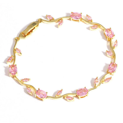 finistra® Tulip Bracelet for Women Stylish | Gold Plated Pink Crystal Floral Jewellery | Adjustable Chain for Women & Girls Stylish | Elegant Tulip Bracelet for Women, Party & Daily Wear Accessory