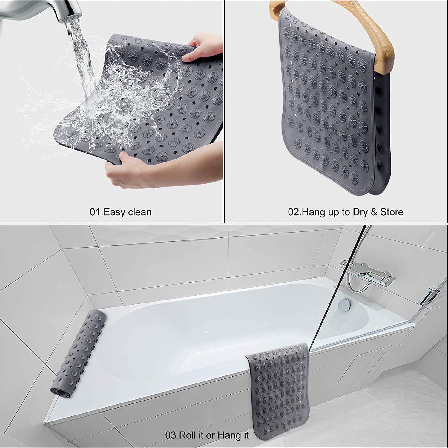 VHKD PVC Bathroom mats Anti Slip Bathroom mat Non Slip Bath Anti Skid Doormat Rectangle (Grey | 70 X 35)