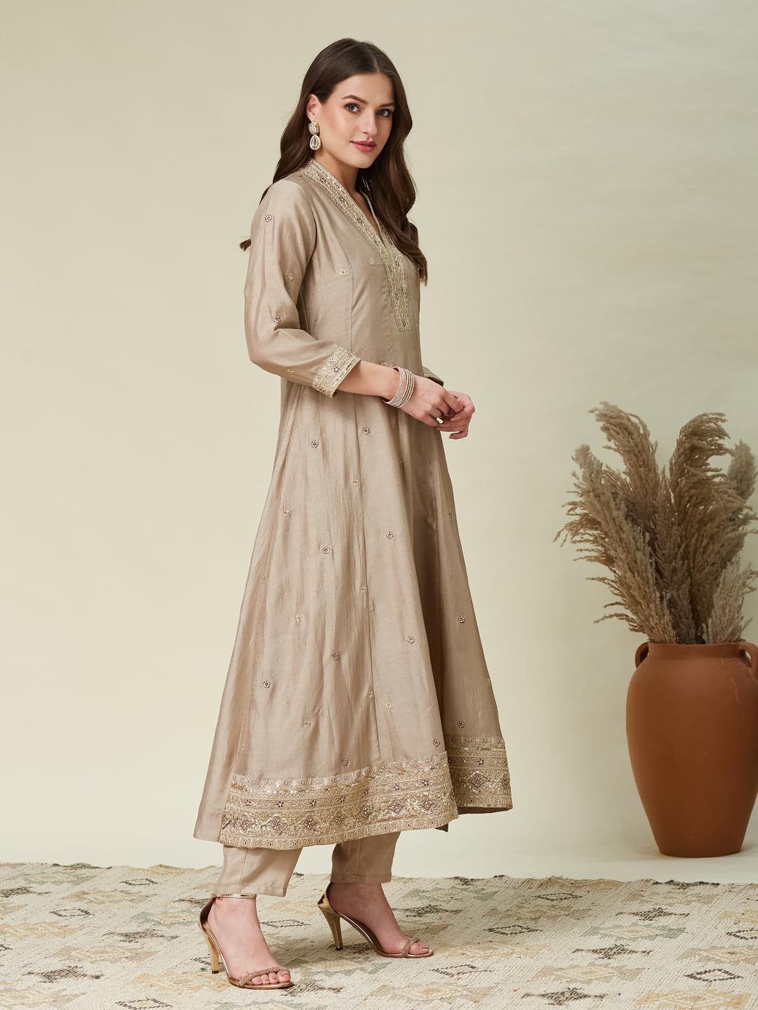 MOKOSH Women's Silk Embroidered Kurta Pant Dupatta Set