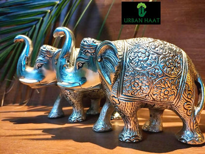 Royal Metal Elephant 5 Inch for Fantasy Showpiece Decoration and Gift Purpose-Set of 2, Silver