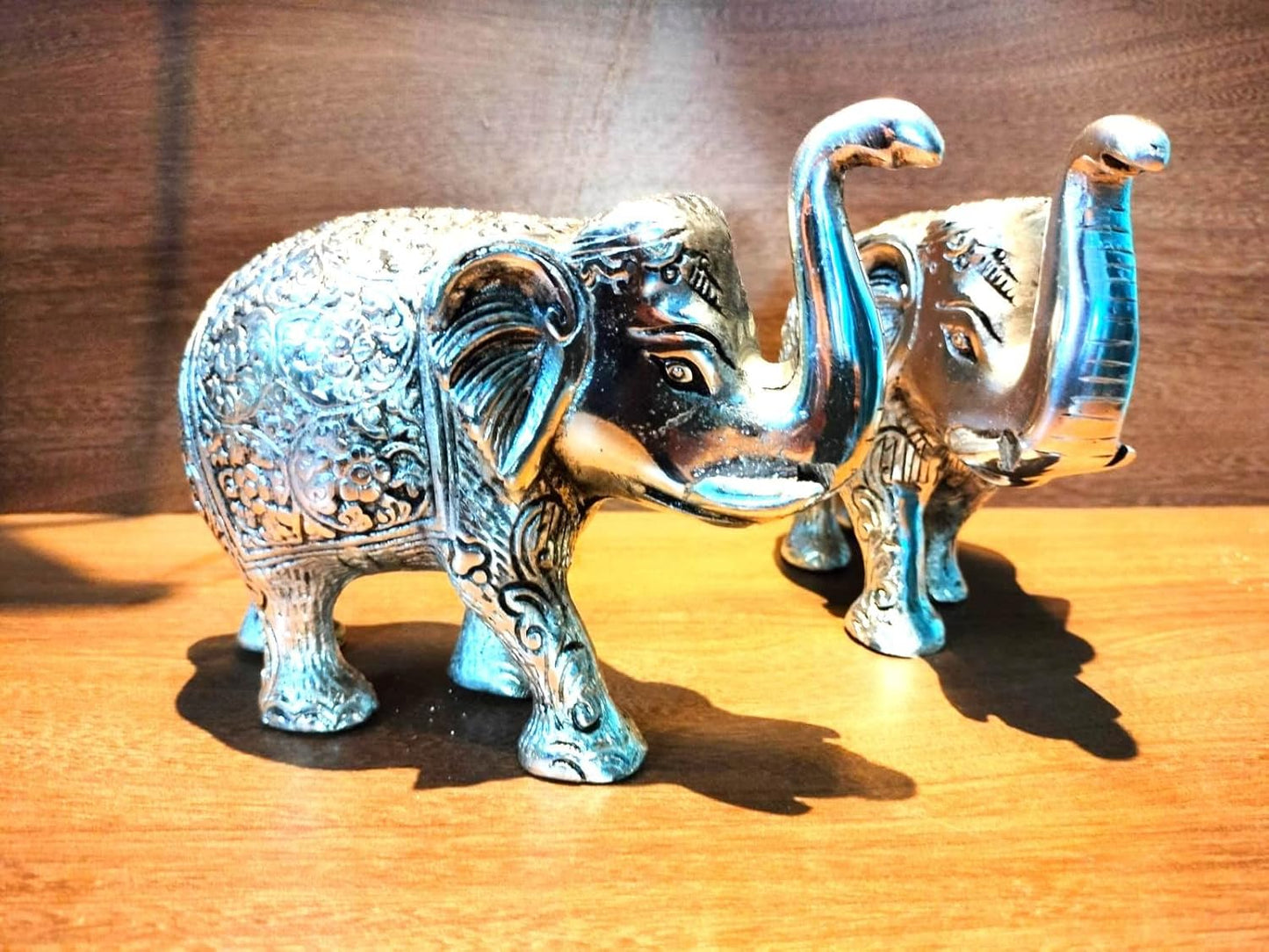 Royal Metal Elephant 5 Inch for Fantasy Showpiece Decoration and Gift Purpose-Set of 2, Silver