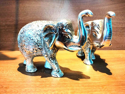 Royal Metal Elephant 5 Inch for Fantasy Showpiece Decoration and Gift Purpose-Set of 2, Silver
