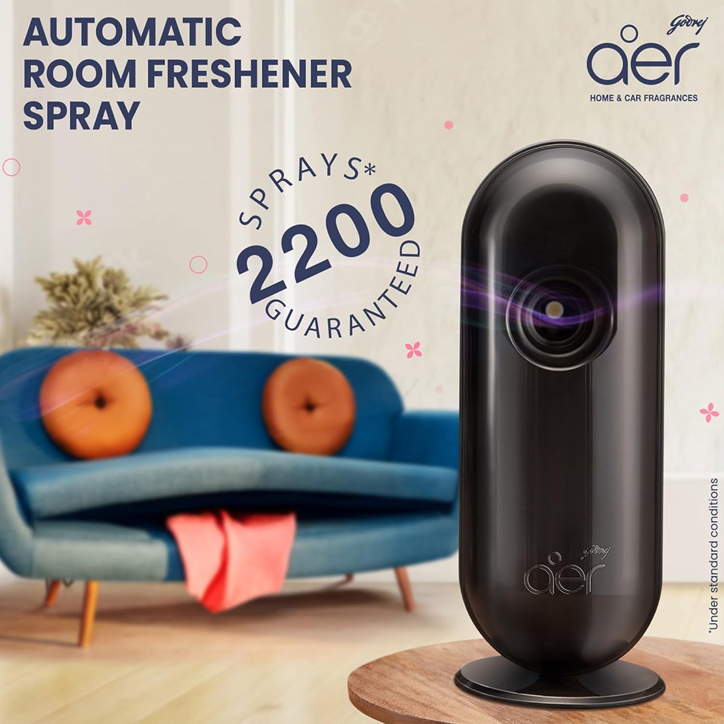 Godrej aer Matic Kit (Machine + 1 Refill) - Automatic Room Fresheners with Flexi Control Spray | Lavender Bloom | 2200 Sprays Guaranteed | Lasts up to 60 days (210ml)
