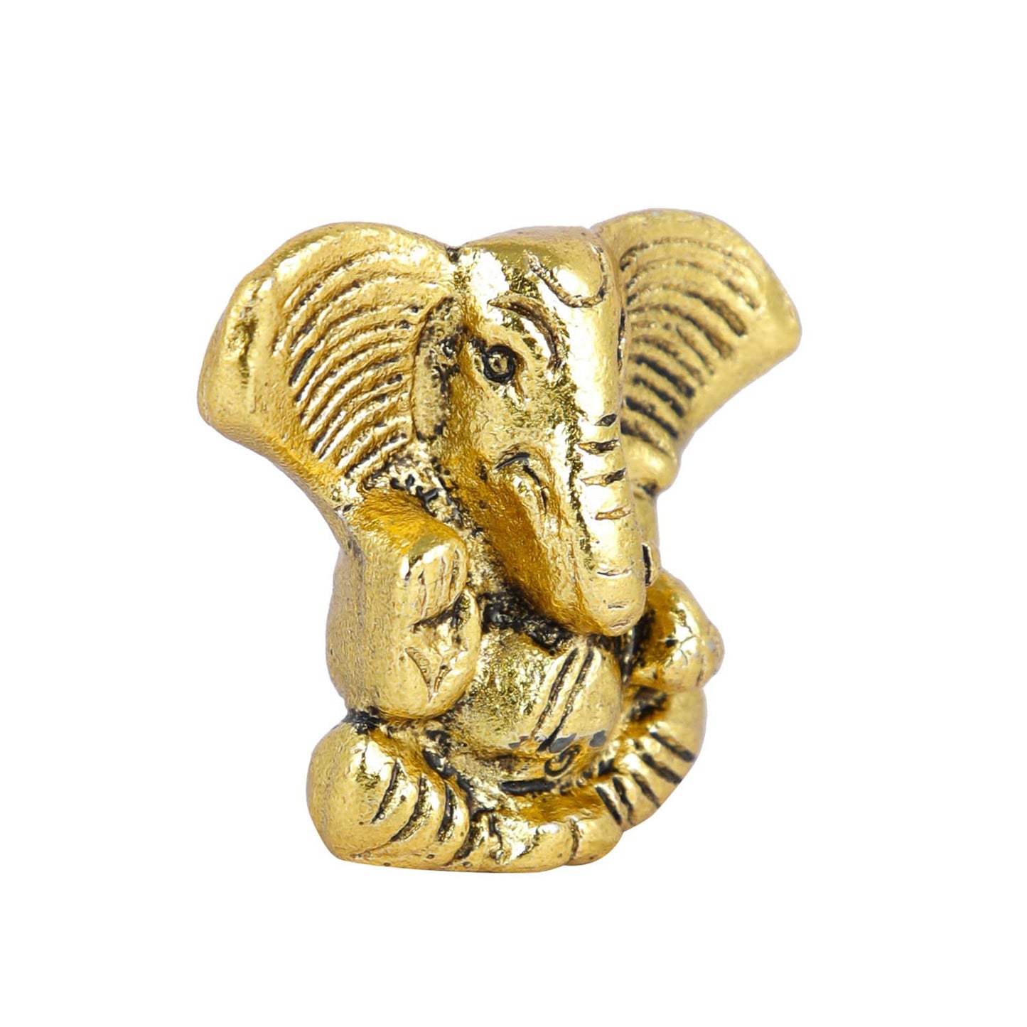 CraftVatika Metal Ganesh Idol for Car Dashboard Small, Handmade Small Ganpati Statue Murti for Home, Office, Tabledesk, Diwali Gift Items (Golden, 4 CM Height)