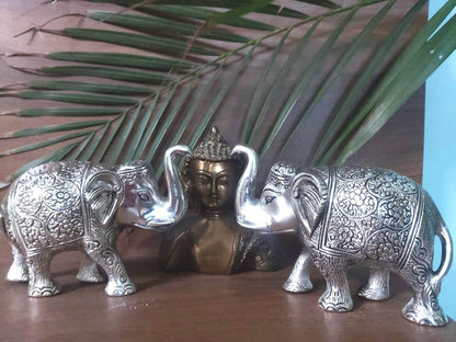 Royal Metal Elephant 5 Inch for Fantasy Showpiece Decoration and Gift Purpose-Set of 2, Silver