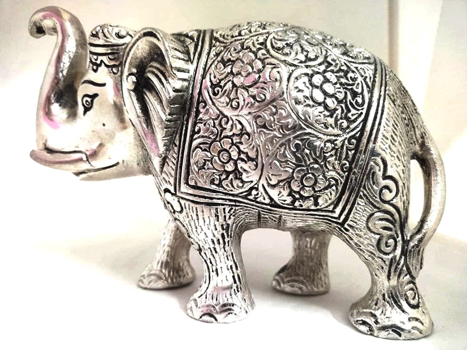 Royal Metal Elephant 5 Inch for Fantasy Showpiece Decoration and Gift Purpose-Set of 2, Silver