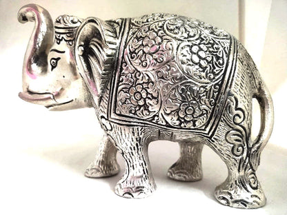 Royal Metal Elephant 5 Inch for Fantasy Showpiece Decoration and Gift Purpose-Set of 2, Silver