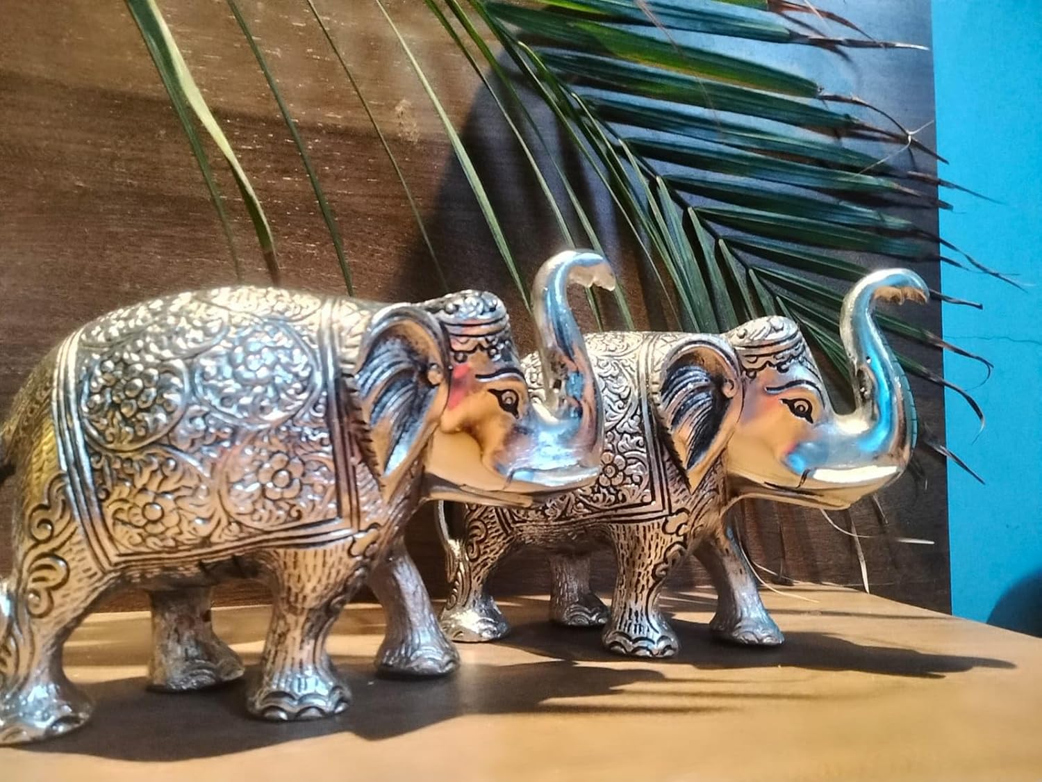 Royal Metal Elephant 5 Inch for Fantasy Showpiece Decoration and Gift Purpose-Set of 2, Silver