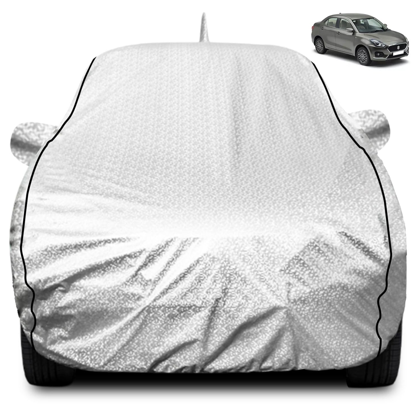 FABTEC Waterproof Premium Car Cover for Maruti Brezza Super Waterproof Car Body Cover Heavy Duty Durable PEVA Grey with Red Piping