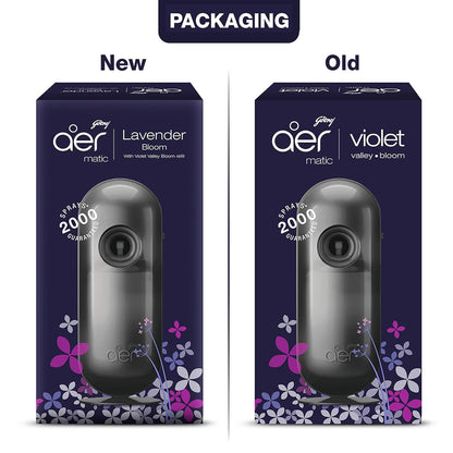 Godrej aer Matic Kit (Machine + 1 Refill) - Automatic Room Fresheners with Flexi Control Spray | Lavender Bloom | 2200 Sprays Guaranteed | Lasts up to 60 days (210ml)