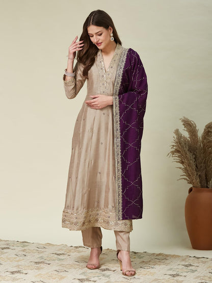 MOKOSH Women's Silk Embroidered Kurta Pant Dupatta Set