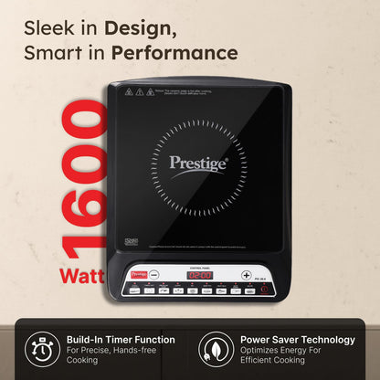 Prestige PIC 20 1600 Watts Induction Cooktop | 4KV Surge Protection | 8 Preset Indian Menu Options & Timer | Soft Touch Button | Easy to Clean | Portable | Black | 1Y Warranty | BIS