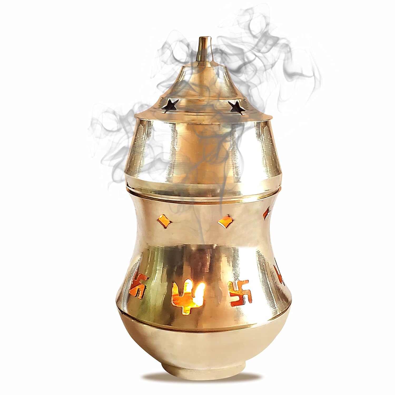 Pure Source India Brass Kapoor Dani, Aroma Oil Burner, Aroma Camphor Burner, 1 Piece, Gold