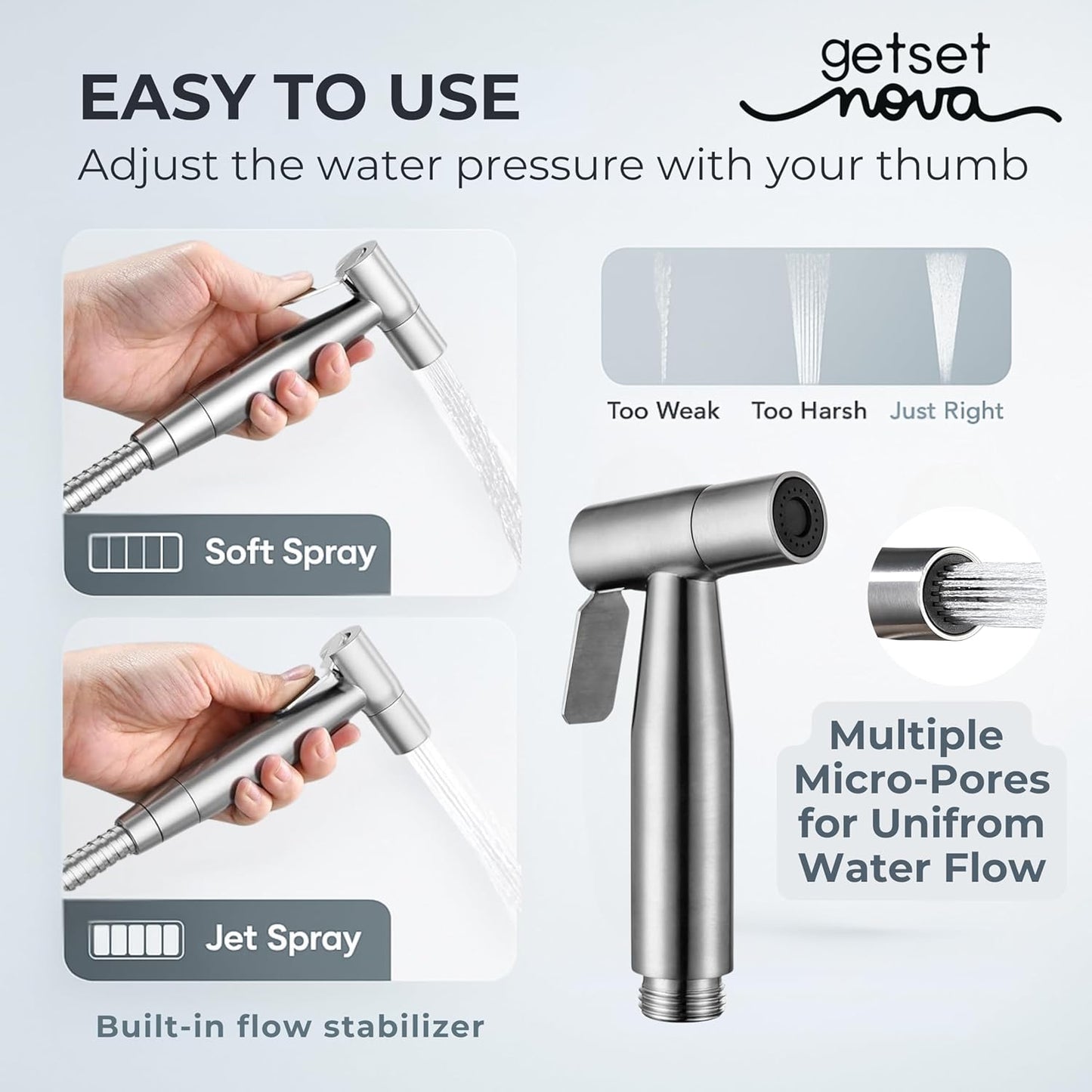 Health Faucet Stainless Steel Jet Spray Gun for Toilet | Silver & Copper Ion Shield Kills 99% Germs | Leak-Proof Bathroom 1 Year Warranty (Jet Spray Only)