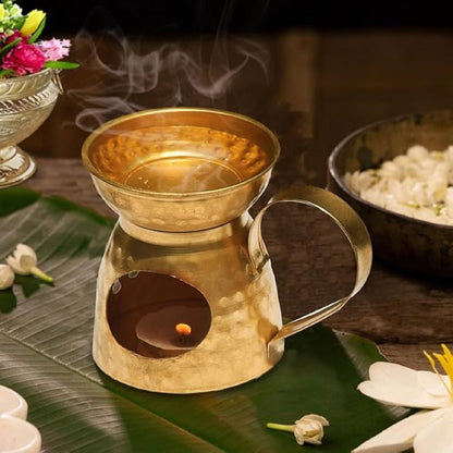 Pure Source India Brass Aroma Burner/Candle Burner/Oil Diffuser/Dhoop Dani (Gold) (3.25inch)
