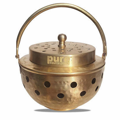 Pure Source India Brass Kapoor Dani, Aroma Diffuser, Bakhoor Dani, Incense Burner, Pack of 1(Star Cutting), Round