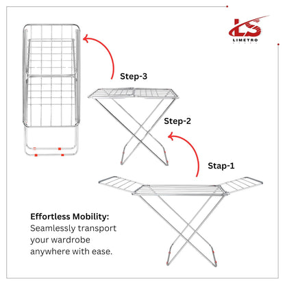 LiMETRO STEEL Stainless Steel Foldable Cloth Dryer Stand Double Rack Cloth Stands for Drying Clothes Steel (Cross), 120x54x4 cm
