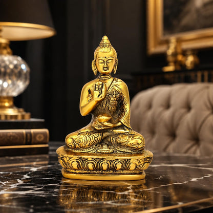 Craftvatika Golden Handcrafted Palm Buddha Idol for Home,Office and Gifts - Palm Buddha Hand Statues for Living Room Mandir Pooja Room Living Room Diwali Decor